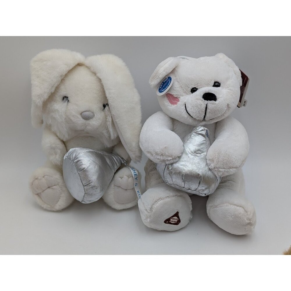 Hersheys White Bear Rabbit Plush Lot Kisses‎ Kissing Sounds Stuffed Animal Toy